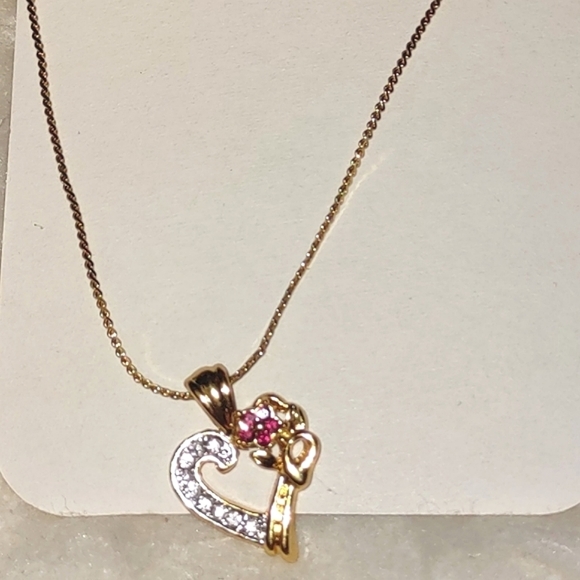 Heart Pendant w/Red Crystal Flower - Picture 2 of 6